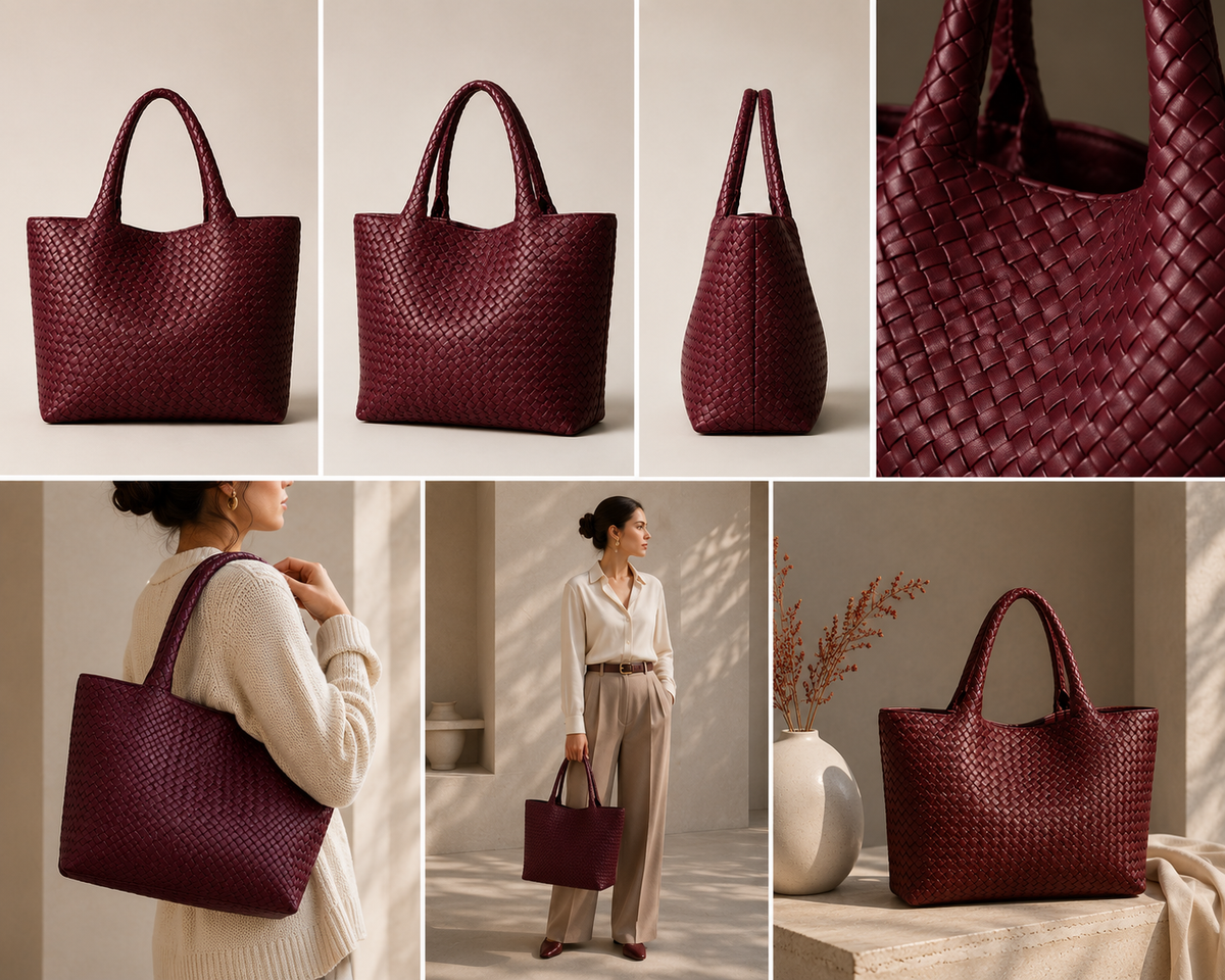 Bianca - bolso tote trenzado en burdeos - Maniere