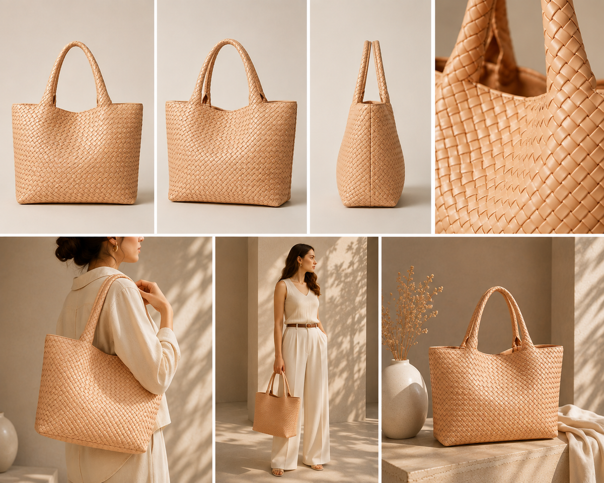 Bianca - bolso tote trenzado en albaricoque - Maniere