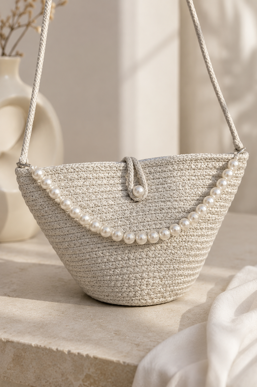 Amalia - bolso de rafia con perlas - Maniere