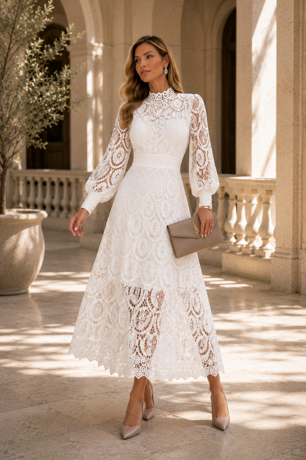 Elowen - vestido midi de encaje en blanco - Maniere