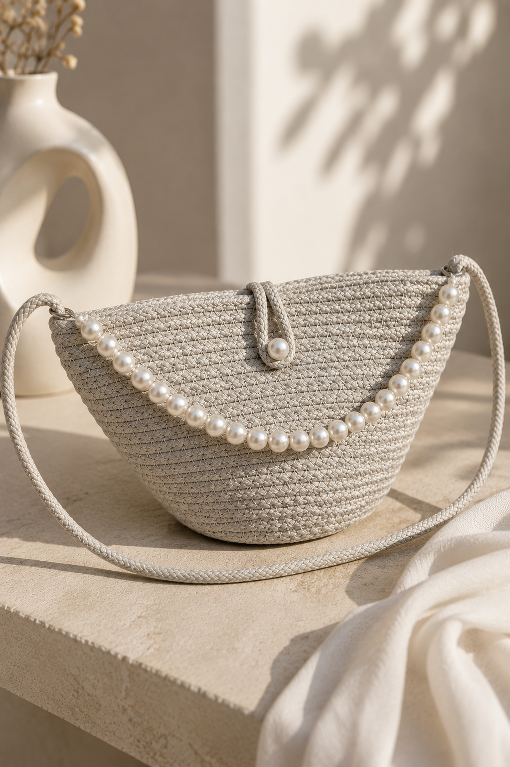 Amalia - bolso de rafia con perlas - Maniere