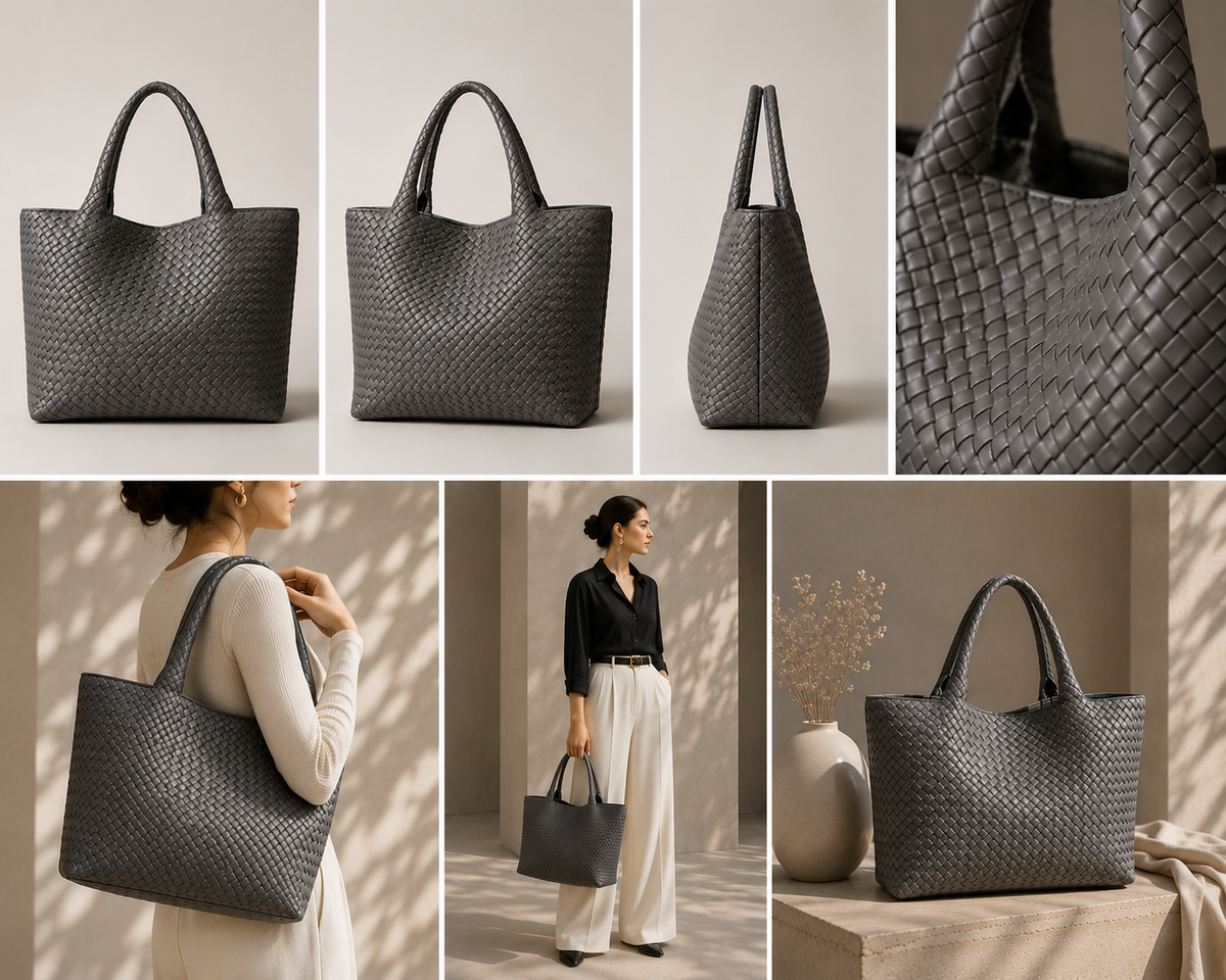 Bianca - bolso tote trenzado en gris pizarra - Maniere