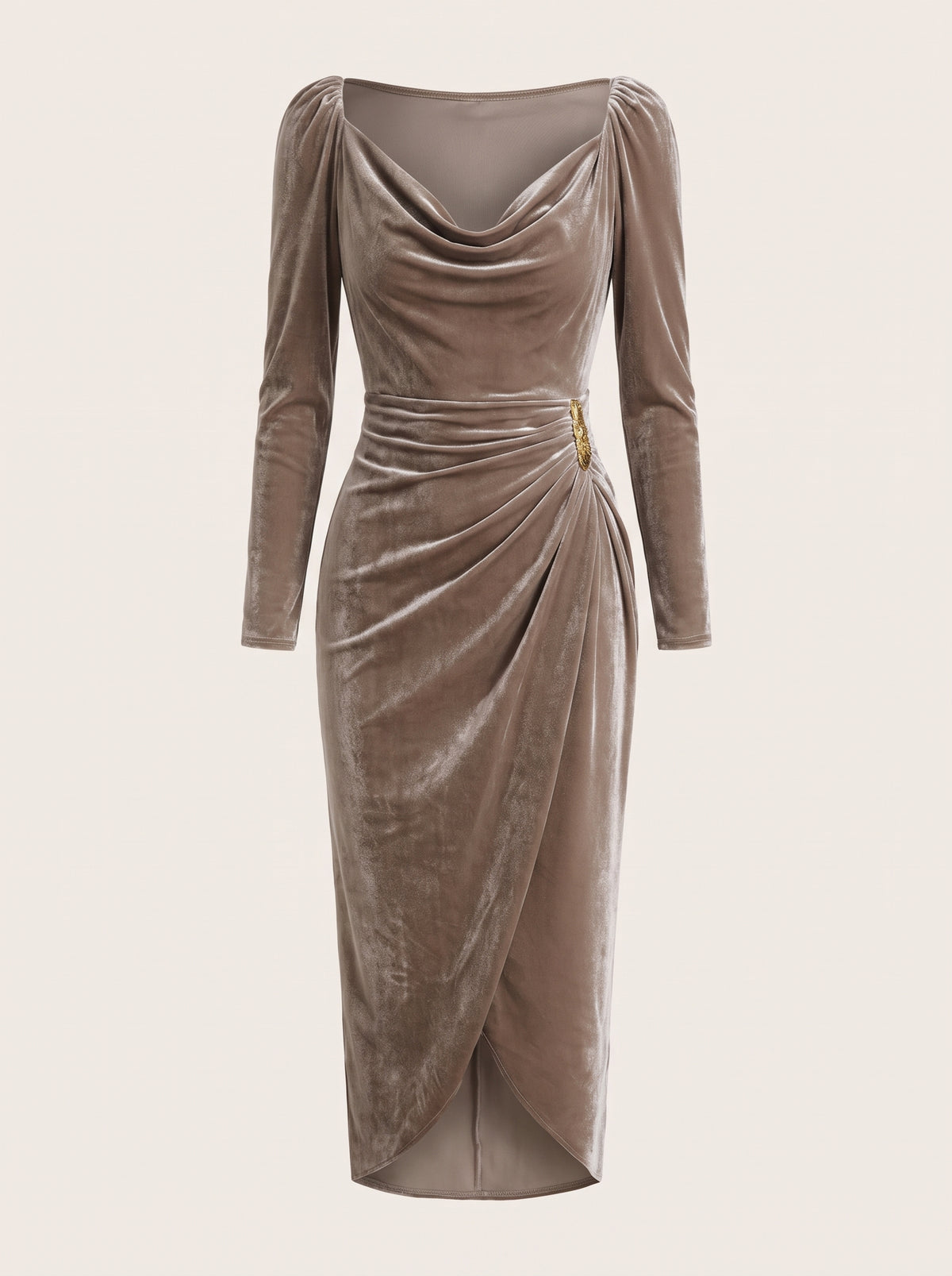 Celia, vestido midi de terciopelo en visón, vista frontal