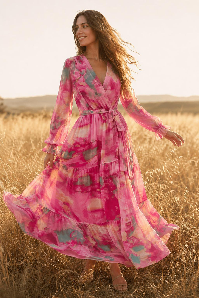 Pia | Vestido Largo de Gasa Estampada