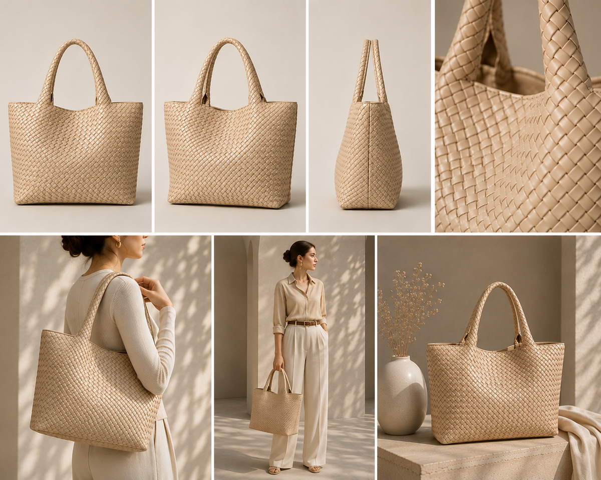 Bianca - bolso tote trenzado en beige - Maniere