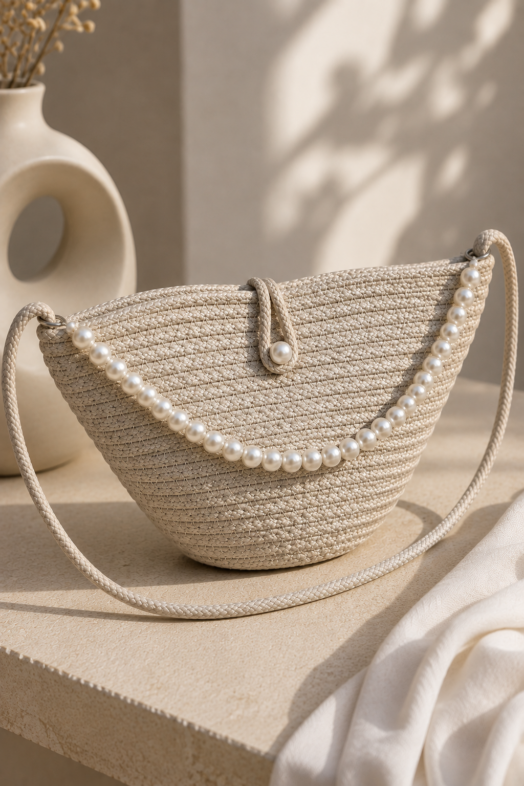 Amalia - bolso de rafia con perlas - Maniere