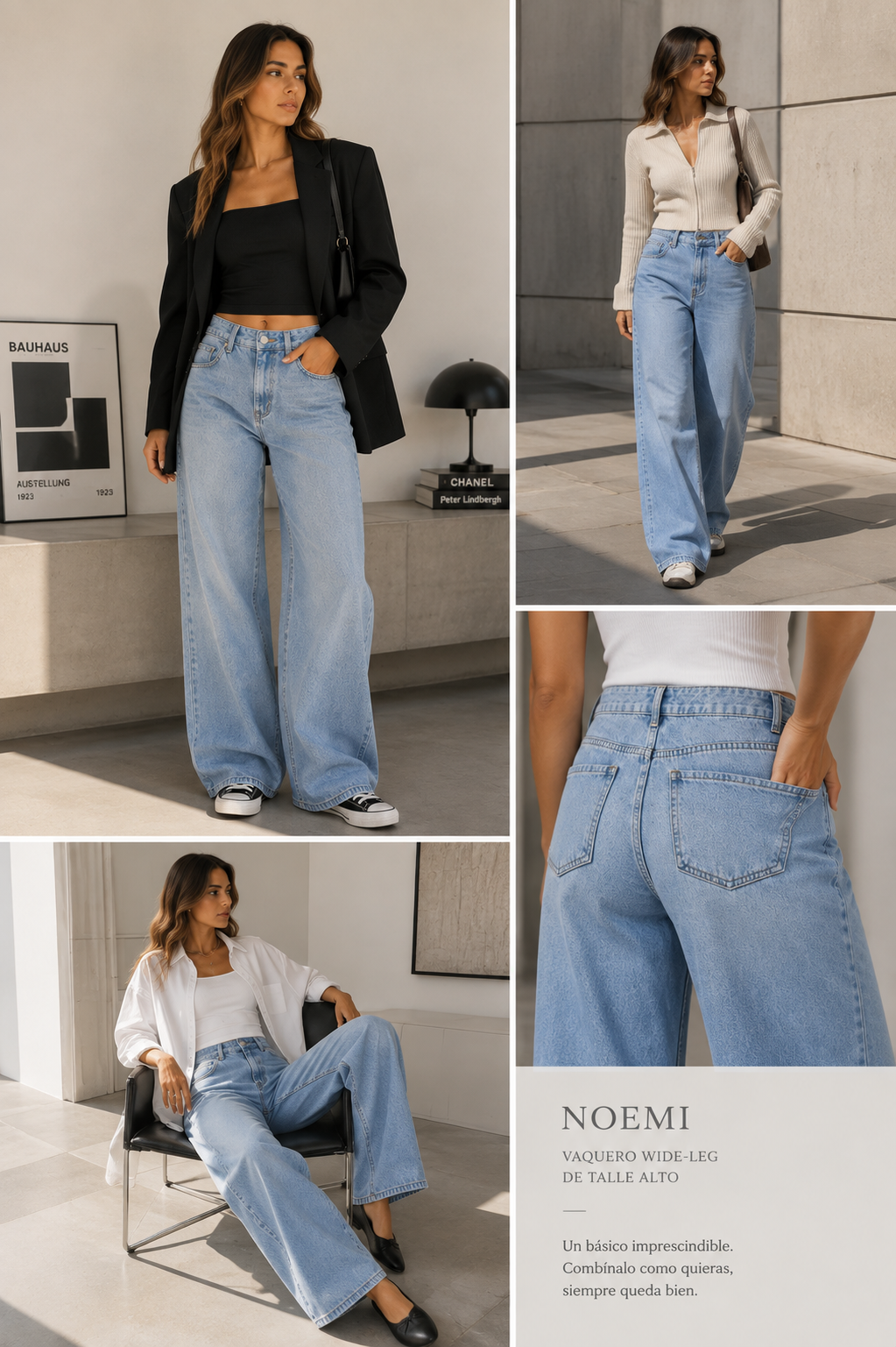 Noemi - vaquero wide-leg de talle alto en azul - Maniere