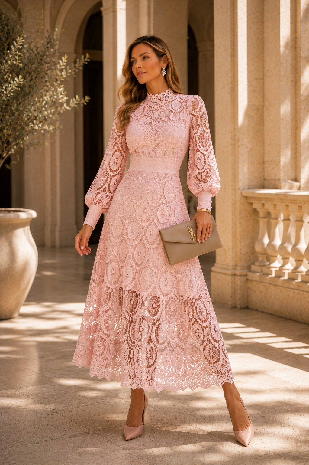 Elowen - vestido midi de encaje en rosa - Maniere