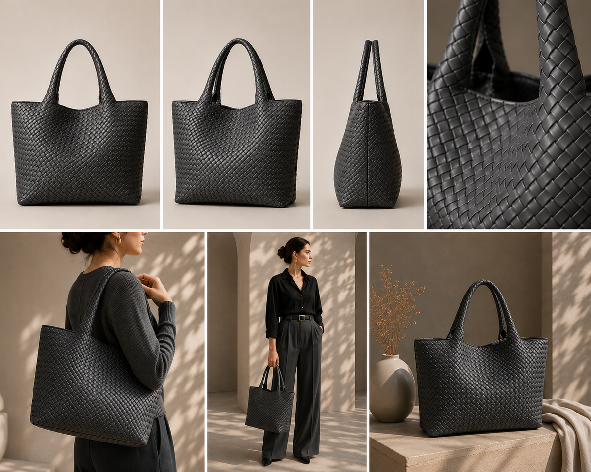Bianca - bolso tote trenzado en antracita - Maniere