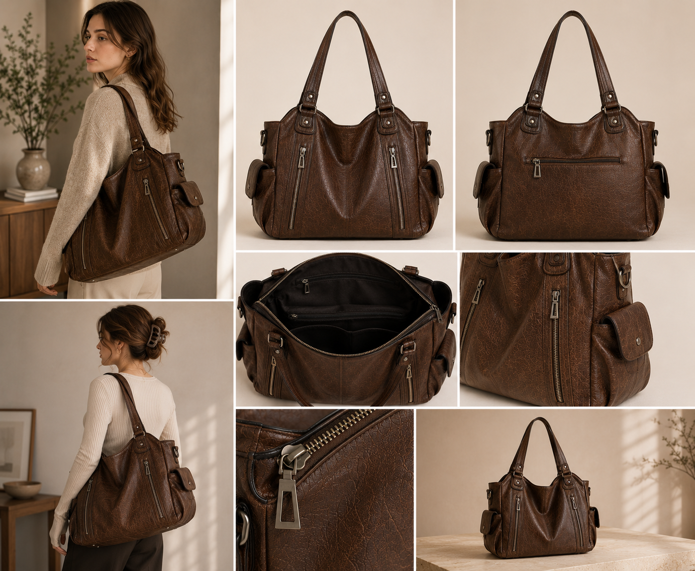 Greta - bolso tote con bolsillos en marrón - Maniere