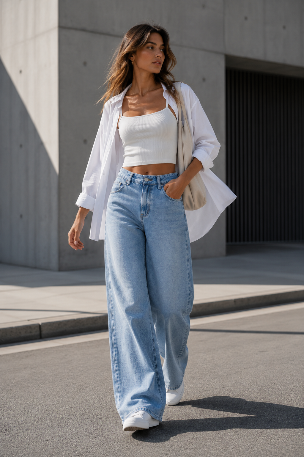 Noemi - vaquero wide-leg de talle alto en azul - Maniere