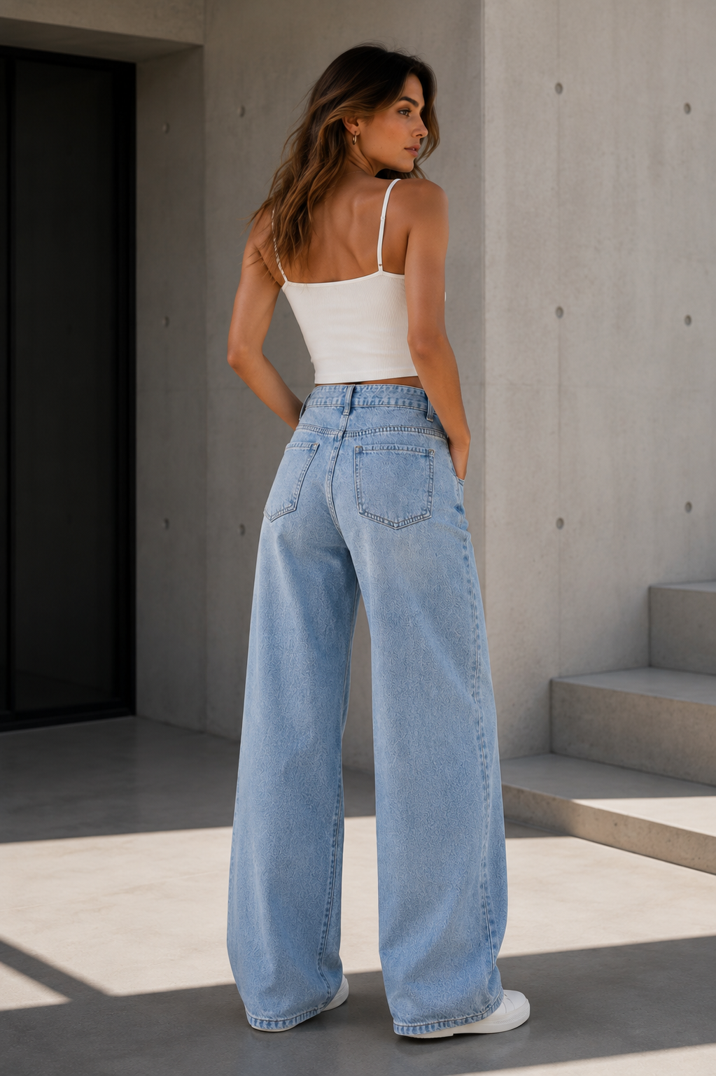 Noemi - vaquero wide-leg de talle alto en azul - Maniere