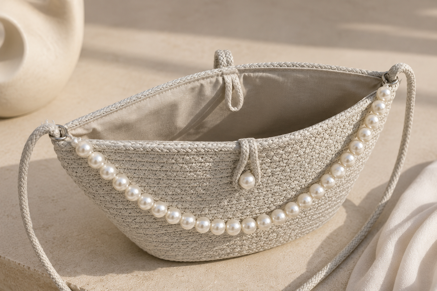 Amalia - bolso de rafia con perlas - Maniere