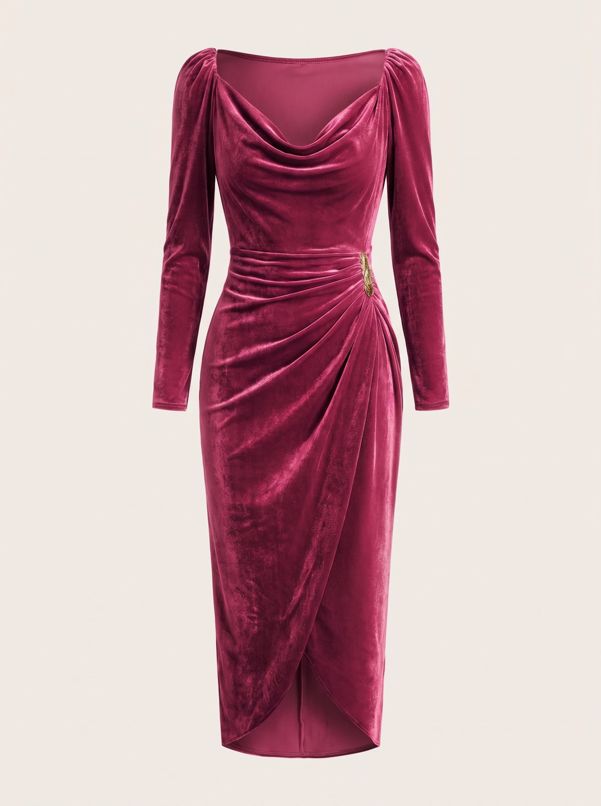 Celia, vestido midi de terciopelo en frambuesa, vista frontal